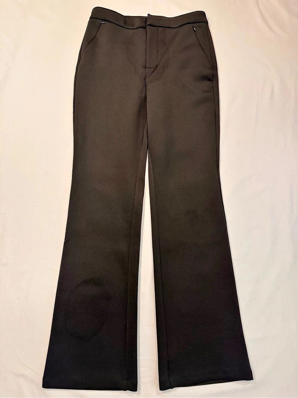 Good American Black Tailored Flare Trousers Zip Pockets Size 6/28